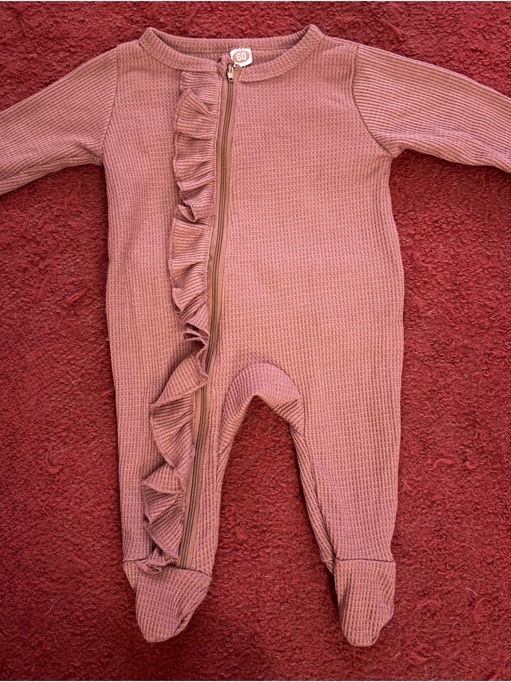 Ruffle Front and Back Footed One-Piece in Dusty Rose